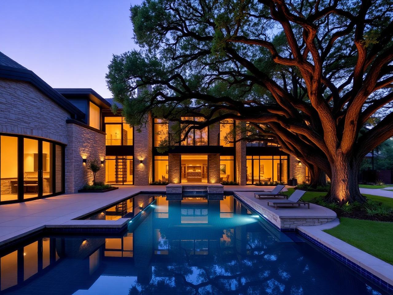 Modern Stone & Glass with Resort Pool