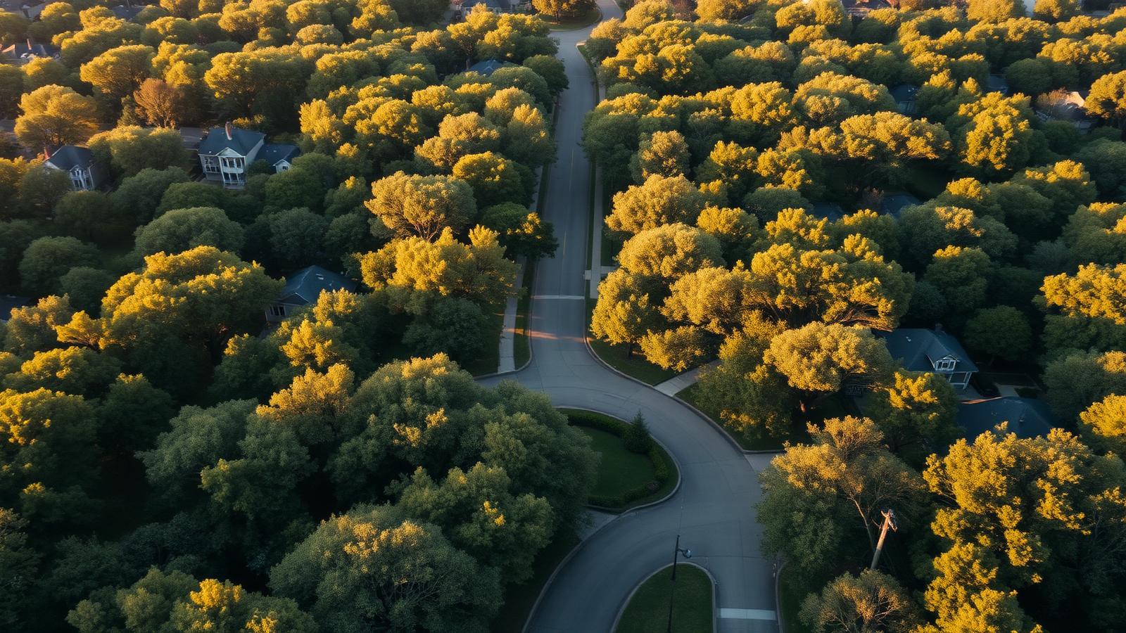 Aerial of tree-lined Memorial neighborhood streets